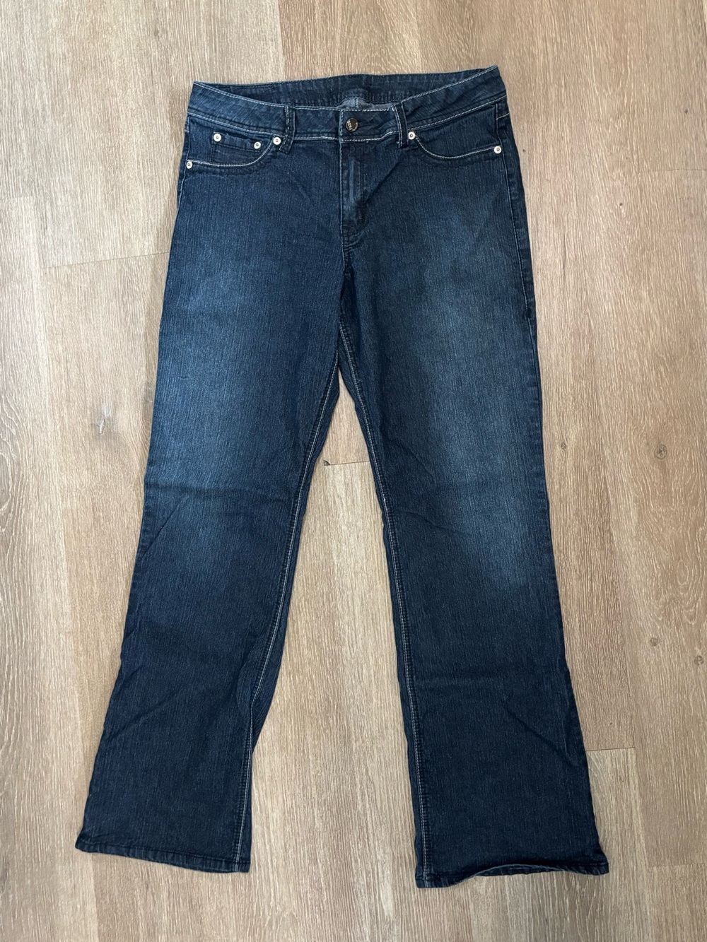 Fade to Blue Mid Rise Bootcut Dark Wash Stretch Denim Jeans Women